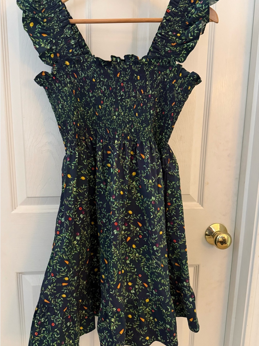 Hill House Navy Botanical Sundress with Yellow & Pink Accents